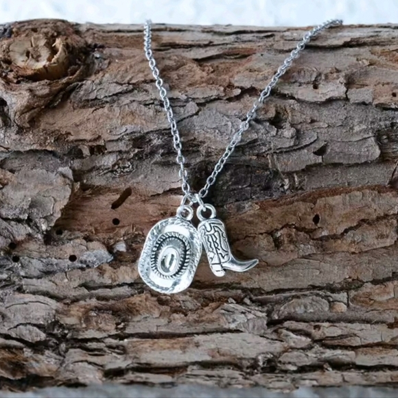 Oak and Isle Jewelry - Silver Western Cowboy Hat & Boot Necklace Dainty Coastal Cowgirl Jewelry